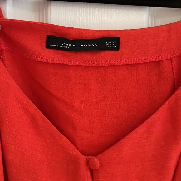 ZARA red linen shirt sleeve mini dress - Picture 4 of 4